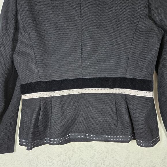 VTG Albert Nipon Suit Jacket 12 Black Cotton Snap Front Peplum Hem Velvet Ribbon - Picture 9 of 14